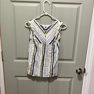 LOFT Multicolor Striped Ruffle Blouse